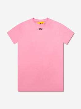 推荐Off White Pink Girls Cotton Logo T-Shirt Dress商品