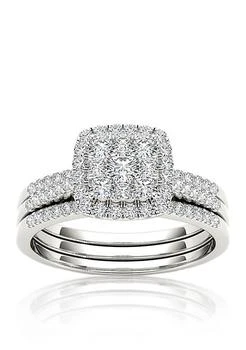 Belk & Co. | Co. 1 2 Ct. T.w. Diamond Engagement Double Band Ring Set In 10K White Gold,商家Belk,价格¥7289