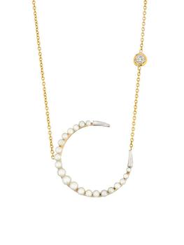商品Renee Lewis | 18K Yellow Gold, Natural Pearl & 0.2 TCW Diamond Crescent Moon Pendant Necklace,商家Saks Fifth Avenue,价格¥59651图片