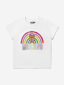 推荐Moschino White Baby Unisex Cotton Rainbow Logo T-Shirt商品