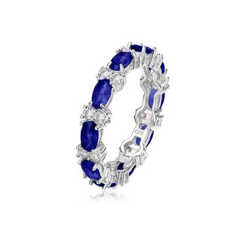商品Genevive | Sterling Silver White Gold Plated with Sapphire & Cubic Zirconia Chunky Eternity Band Ring,商家Macy's,价格¥673图片