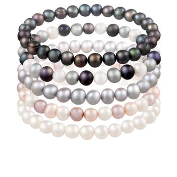 Set Of 5 Elastic Freshwater Pearl 6-7mm Bracelets