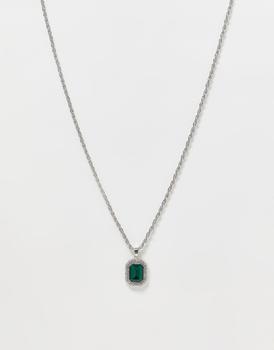 ASOS | ASOS DESIGN necklace with green crystal pendant in silver tone商品图片,