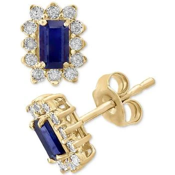 Effy | EFFY® Sapphire (3/4 ct. t.w.) & Diamond (1/10 ct. t.w.) Halo Stud Earrings in Gold-Plated Sterling Silver,商家Macy's,价格¥5205