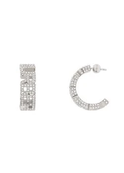 推荐Crystal detail palladium-plated logo hoop earrings商品