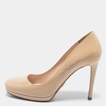 [二手商品] Prada | Prada Beige Patent Leather Platform Pumps Size 38商品图片,4.2折