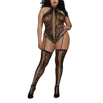 Dreamgirl | Women's Plus Size Lace Teddy Body Stocking Lingerie with Attached Garters and Stockings,商家Macy's,价格¥118