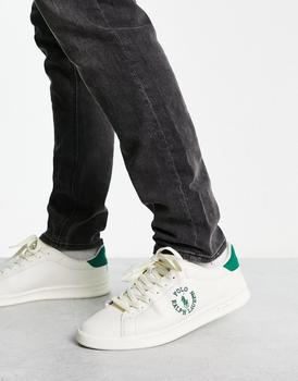 推荐Polo Ralph Lauren x ASOS exclusive collab heritage court trainer in cream with circle logo商品