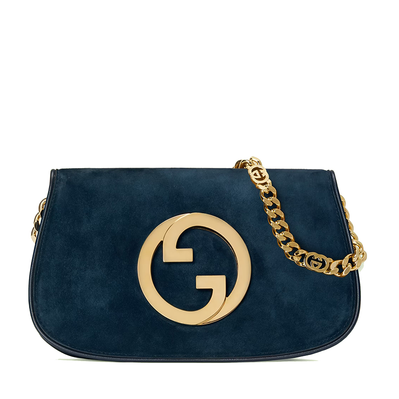 古驰链条包, Gucci | 【包税】GUCCI/古驰 22新款Blondie系列 女士小号深蓝色绒面革圆形徽标金扣金链单肩斜挎链条包‎69926817IPG4552商品图片 额外9.5折, 包邮包税, 额外九五折