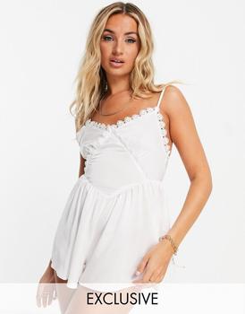 推荐ASYOU lace trim cami playsuit in white商品