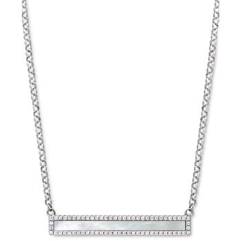 Belle de Mer | Mother-of-Pearl & Lab-Created White Sapphire (5/8 ct. t.w.) Bar Pendant Necklace in Sterling Silver, 16" + 2" extender (Also in Onyx)商品图片,2.5折