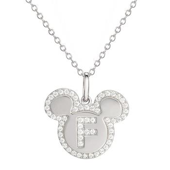 推荐Mickey Mouse Cubic Zirconia Initial Pendant 18" Necklace in Sterling Silver商品