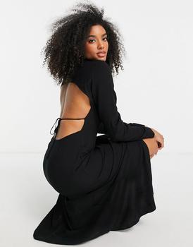 asos design, ASOS | ASOS DESIGN cut out back midi shirt dress in black商品图片 5折