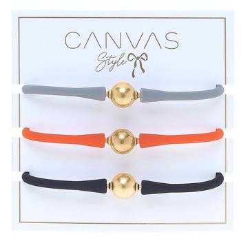 商品Canvas Style | Bali 24K Gold Silicone Bracelet Stack Of 3 In Steel Grey, Orange & Black,商家Verishop,价格¥538图片