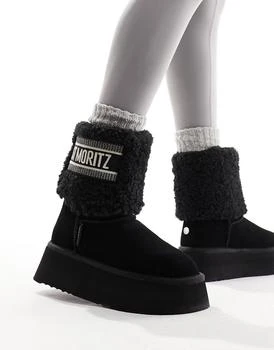 推荐Steve Madden St.Moritz fluffy cuff ankle boot in black商品