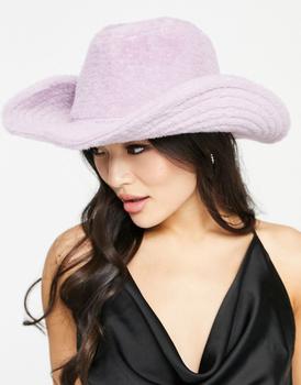 推荐ASOS DESIGN fluffy cowboy hat with size adjuster in lilac商品