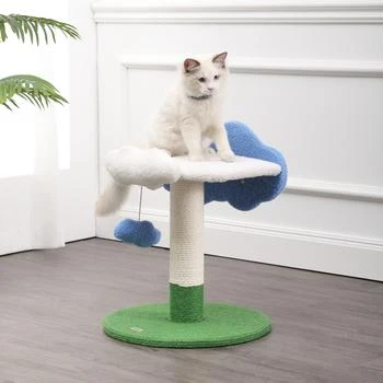 THE LICKER STORE | Sami 21.5" Modern Jute Cloud Cat Tree with Scratching Post, and Fuzzy Toy, White/Blue/Green,商家Premium Outlets,价格¥1113