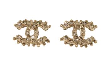 [二手商品] Chanel | Chanel Rhinestone Gold CC Earrings商品图片,