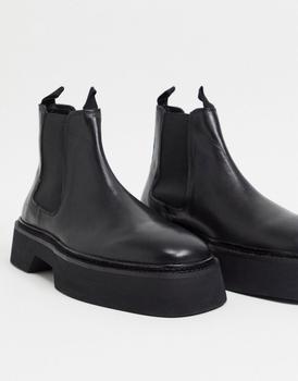 ASOS | ASOS DESIGN chelsea square toe boots in black high shine leather商品图片,5.9折