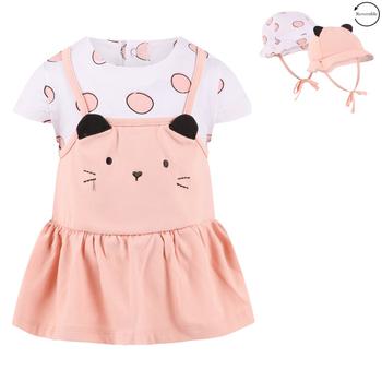 推荐Kitty bodysuit dress and reversible hat with chin strap in pink and white商品