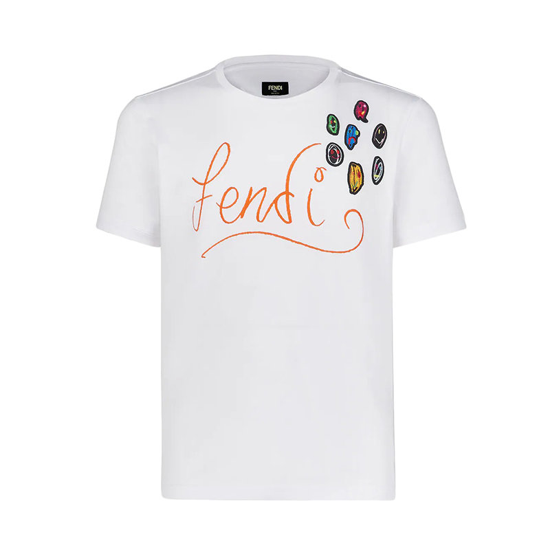 Fendi | 【预售3-7天】FENDI/芬迪 22年早春新款 男士白色纯棉Logo和徽章刺绣短袖T恤FY0894AH13F0UF6商品图片,包邮包税
