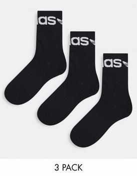 Adidas | adidas Originals 3 pack fold cuff crew socks in black商品图片,7折×额外8折x额外9.5折, 独家减免邮费, 额外八折, 额外九五折