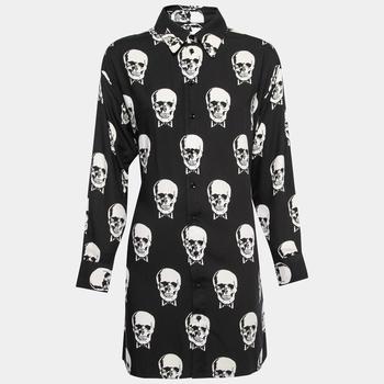推荐Saint Laurent Black Skull Print Twill Shirt Dress M商品