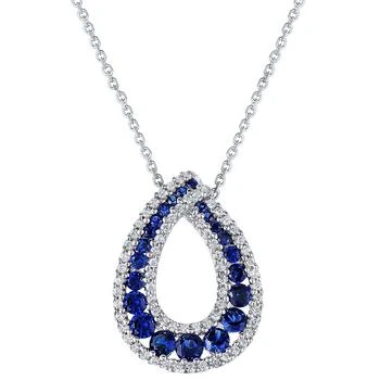 Macy's | Lab-Grown Sapphire (1-1/2 ct. t.w.) & Cubic Zirconia Teardrop 18" Pendant Necklace in Sterling Silver,商家Macy's,价格¥1045