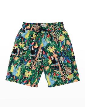推荐Boy's Jungle-Printed Drawstring Swim Trunks, Size 2-4商品