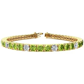 SSELECTS | 11 3/4 Carat Peridot And Diamond Alternating Tennis Bracelet In 14 Karat Yellow Gold, 9 Inches,商家Premium Outlets,价格¥32468