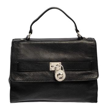 推荐MICHAEL Michael Kors Black Pebbled Leather Padlock Flap Top Handle Bag商品