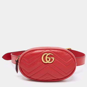 古驰腰包, [二手商品] Gucci | Gucci Red Matelassé Leather GG Marmont Belt Bag商品图片 8.7折, 满1件减$100, 满减