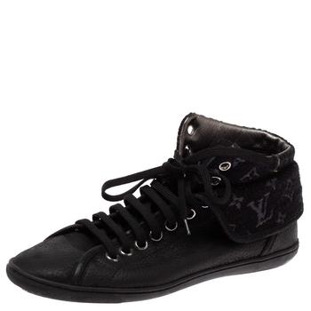 lv长筒靴, [二手商品] Louis Vuitton | Louis Vuitton Black Leather and Monogram Shimmery Canvas Brea Sneaker Boots Size 38商品图片 4.3折