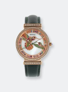 推荐Bertha Emily Mother-Of-Pearl Leather-Band Watch Rose Gold/Green商品