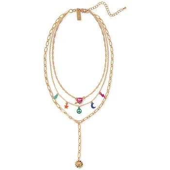 推荐Gold-Tone Heart Crystal & Multicolor Charm Layered Lariat Necklace, 16" + 3" extender, Created for Macy's商品