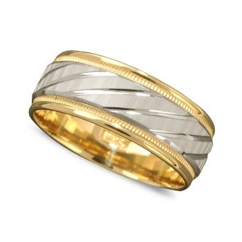 商品Men's 14k Gold and 14k White Gold Ring, Spiral Dome Band图片