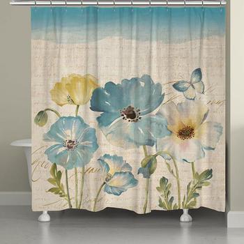 商品Laural Home | Teal Poppies Shower Curtain,商家Macy's,价格¥752图片