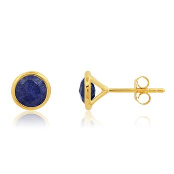 推荐14k Yellow Gold Plated Round Cut 6mm Gemstone Bezel Set Stud Earrings with Push Backs商品
