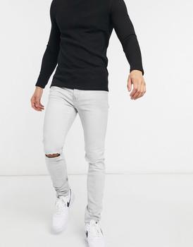 Topman | Topman knee ripped skinny jeans in grey商品图片,6折×额外8折, 额外八折