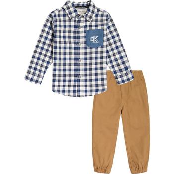 商品Calvin Klein | Little Boys Denim Button-Front Shirt and Twill Joggers, 2 Piece Set,商家Macy's,价格¥323图片