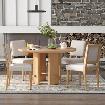 Streamdale Furniture | Streamdale 5-Piece Round Dining Set: Table & 4 Upholstered Chairs (Brown),商家Premium Outlets,价格¥6499
