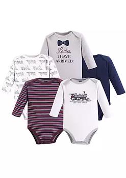 推荐Hudson Baby Infant Boy Cotton Long-Sleeve Bodysuits 5pk, Train商品