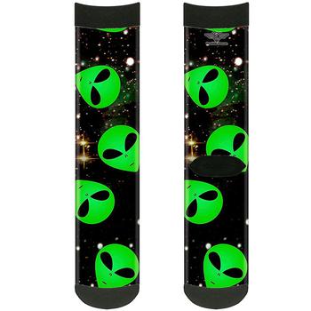 商品Unisex-Adult's Socks Aliens Head Scatt Galaxy/Green/Black Crew, Multicolor图片