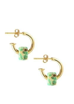 Women's Huggie Hoop Earrings With Gemstone In Amazonite