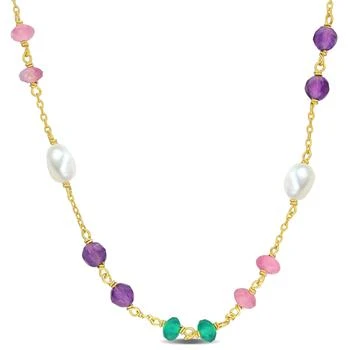 Mimi & Max | Mimi & Max 4 1/2ct TGW Amethyst Green Onyx Pink Tourmaline Beads and 4-5.5mm Cultured Freshwater Pearl Necklace in Yellow Siilver - 17+2 in.,商家Premium Outlets,价格¥369