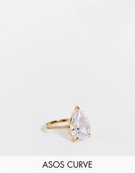 ASOS | ASOS DESIGN Curve 14k gold plated ring with teardrop crystal商品图片,