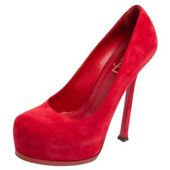 ysl高跟鞋多少钱, [二手商品] Yves Saint Laurent | Saint Laurent Red Suede Tribtoo Platform Pumps Size 37.5商品图片 5折