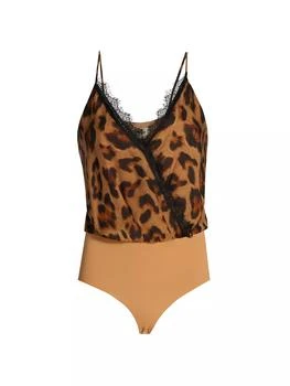 L'Agence | Jaxon Leopard Silk Surplice Bodysuit,商家Saks Fifth Avenue,价格¥1988