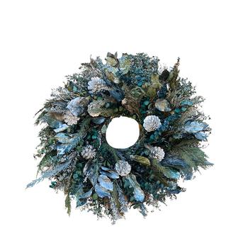 商品Holiday Silver and Green Real Preserved Christmas Wreath, 24"图片