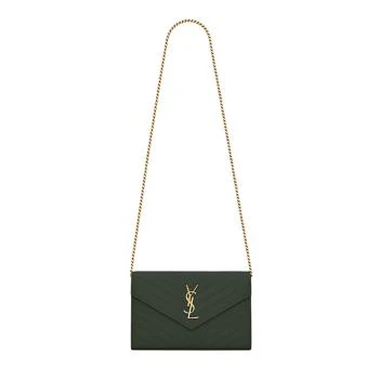 推荐【预售3-7天】圣罗兰 YSL 23春夏新款 女士深绿色压花皮革金色金属细节翻盖按扣开合单肩斜挎链条钱包377828BOW013051商品